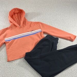 Coral Hooded Crop Sweatshirt with Stripe Detail Hang Ten girls 10/12 hoodie